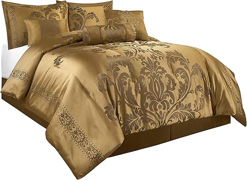 Chezmoi Collection - Juego de edredón de 7 piezas de jacquard con diseño floral