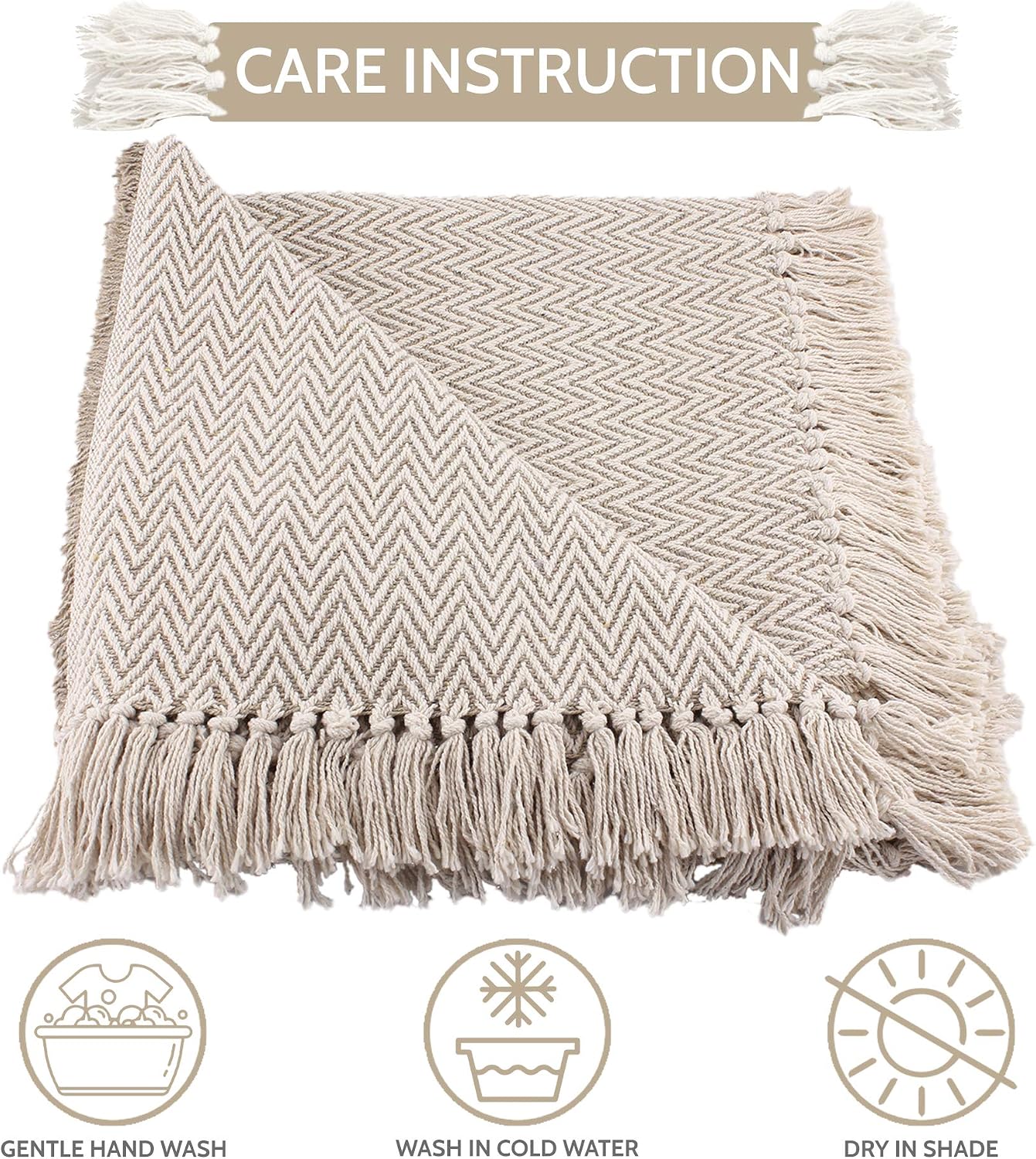 RAJRANG BRINGING RAJASTHAN TO YOU Reversible Throw Blanket for Single Settee Sofa - 127 x 152 cm Soft Chevron Cotton Hand Woven Indian Bed Throws Arm Chair Couch Cover Decor - Taupe - Image 5