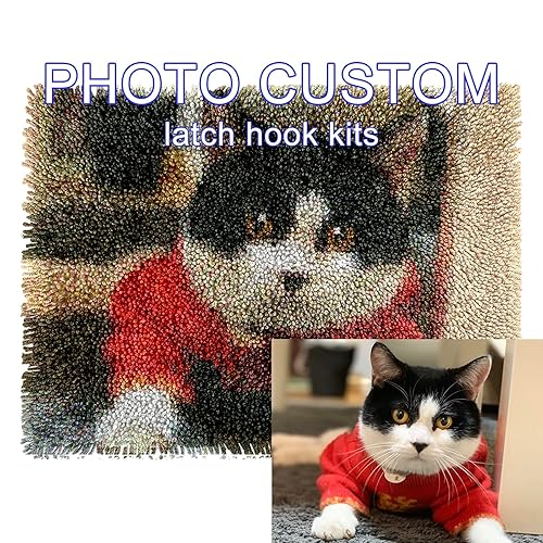 veirousa Custom Pet Photo Latch Hook Kit, Personalized Animals Latch Hook Rug Kits & Pillow Cover Craft Kit for Adults Beginners