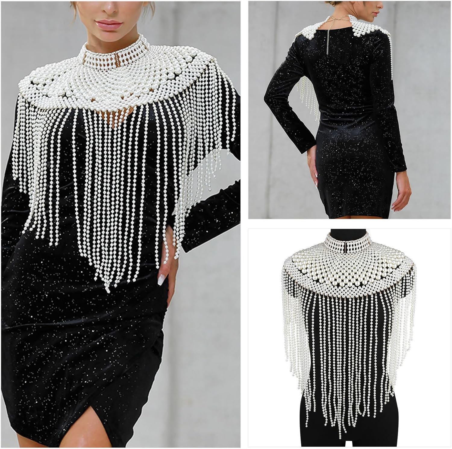 Body Chains, Tassels Pearls Shawl for Wedding Dress Fashion Shoulder Chain for Evening Gown Elegant Body Chain for Formal Occasion