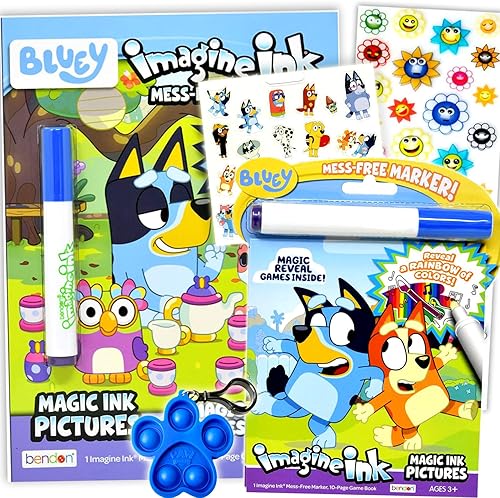 Bluey Magic Ink - Juego de libros para colorear para niños, paquete con 2 libros para colorear de tinta Bluey Imagine con bolígrafos de tinta
