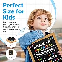 Vista 3 de PETCEE Letrero del primer día de escuela, marco de madera, pizarra de doble cara para el regreso a la escuela, reutilizable, borrable, de 10 x 12