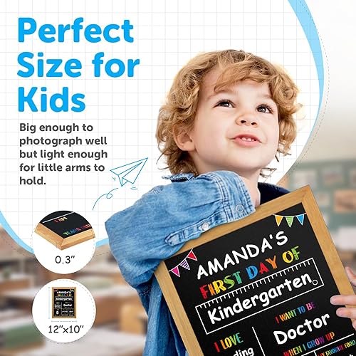 Miniatura 3 de PETCEE Letrero del primer día de escuela, marco de madera, pizarra de doble cara para el regreso a la escuela, reutilizable, borrable, de 10 x 12