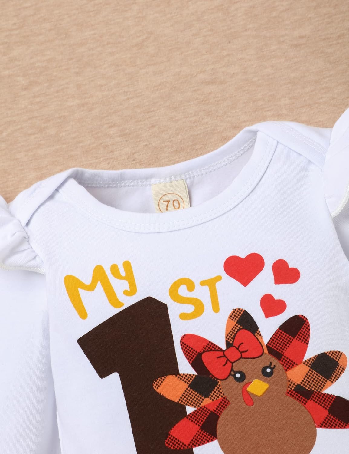 TUEMOS Thanksgiving Outfits Baby Girl My First Thanksgiving Romper+Polka Dot Pant+Headband Baby Girl Thanksgiving Clothes Set - Image 3