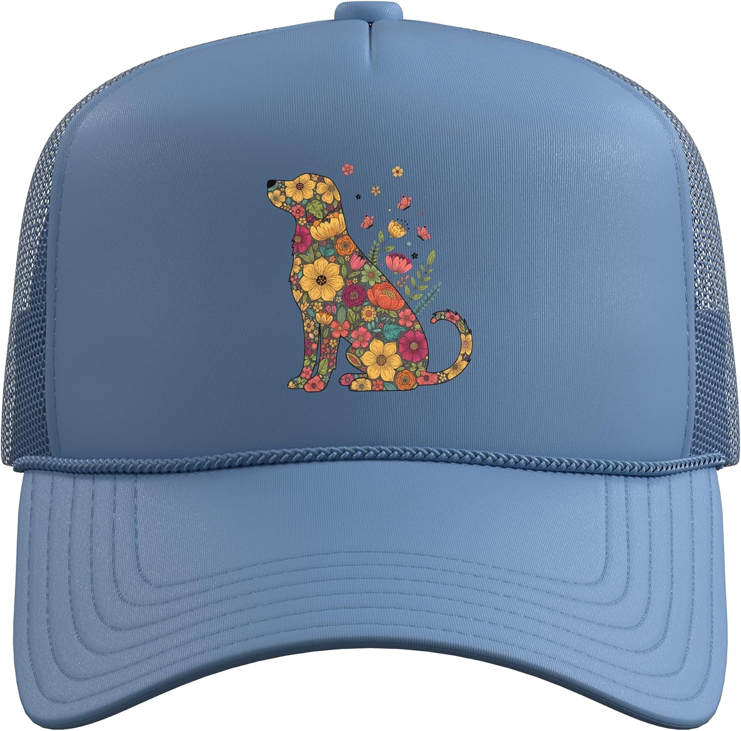 Floral Dog Silhouette Flower Pattern Nature Lover Decor Trucker Hat with Adjustable Mesh Back image 2