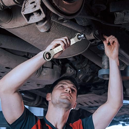 Miniatura 7 de DURATECH Juego de llaves de trinquete reversibles con extremo de caja de doble desplazamiento, SAE y métrica, para espacios estrechos