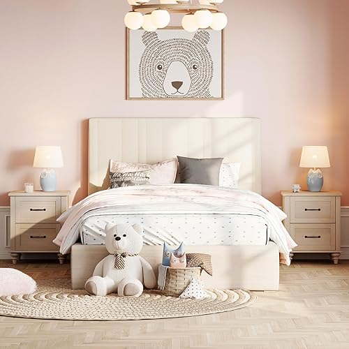 Miniatura 21 de WAMPAT Mesita de noche con estación de carga, mesa auxiliar de granja para sala de estar con 2 cajones, mesita de noche de madera natural para