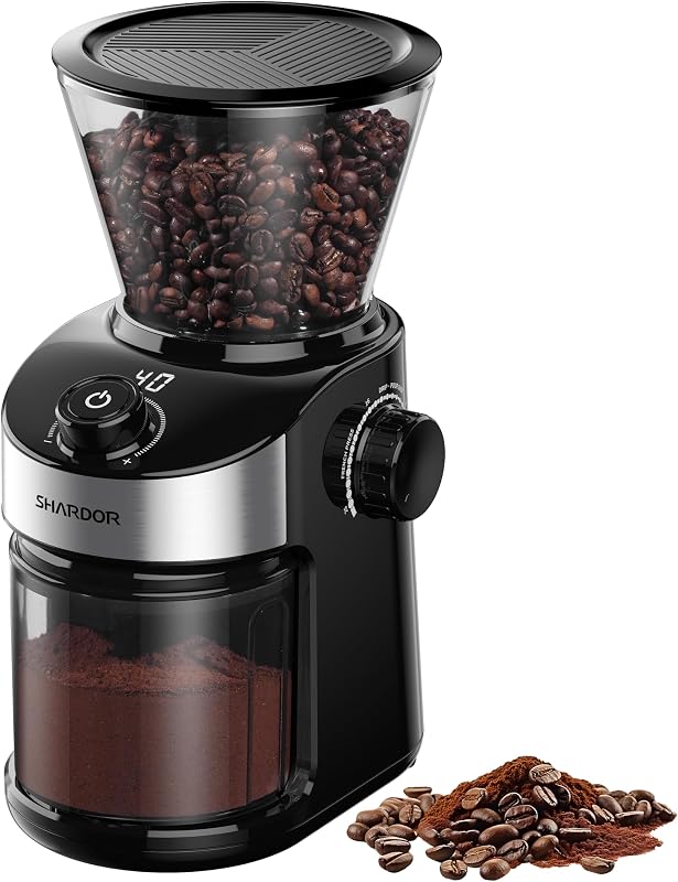 Burr Coffee Bean Grinder, 32 Settings, 40-Second Timer, Black | Electric Grinding, Chamber Cleaning Button, Adjustable Grind Time Control, Removable Hopper, Compact Design, Home Brewing