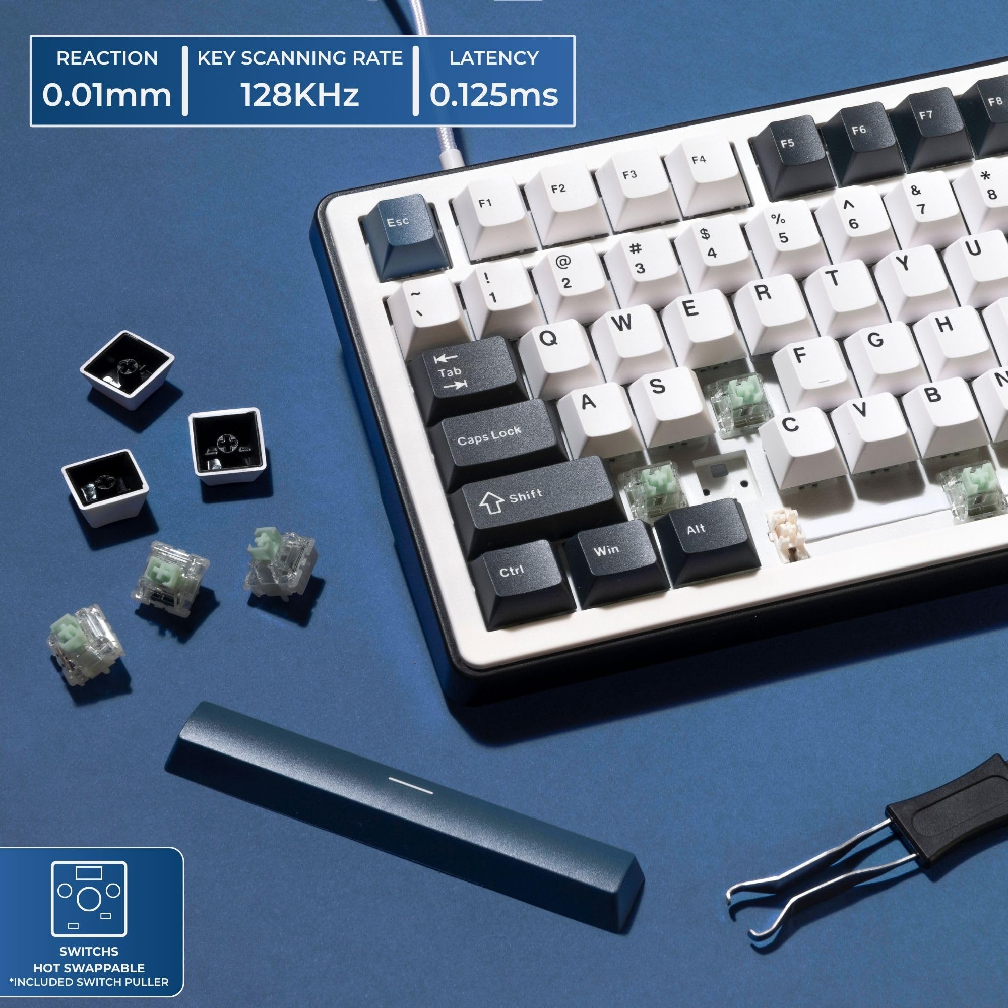 The G-Lab - KEYZ Elite 400 HE BW - Magnetyczna Klawiatura Gamingowa Hall Effect 96% QWERTY US, Przewodowa USB, 8000 Hz Rapid Trigger, Regulowana Aktywacja 0,01 mm, PBT Hot-Swap, RGB i Makra - Win/Mac