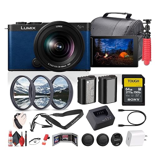 Panasonic Lumix S9 Mirrorless Camera with S 20-60mm f/3.5-5.6 Lens Bundle in Blue Including: 64 GB Memory Card, Battery Pack, Rechargeable Battery, Battery Charger, Filter Kit and More Accessories