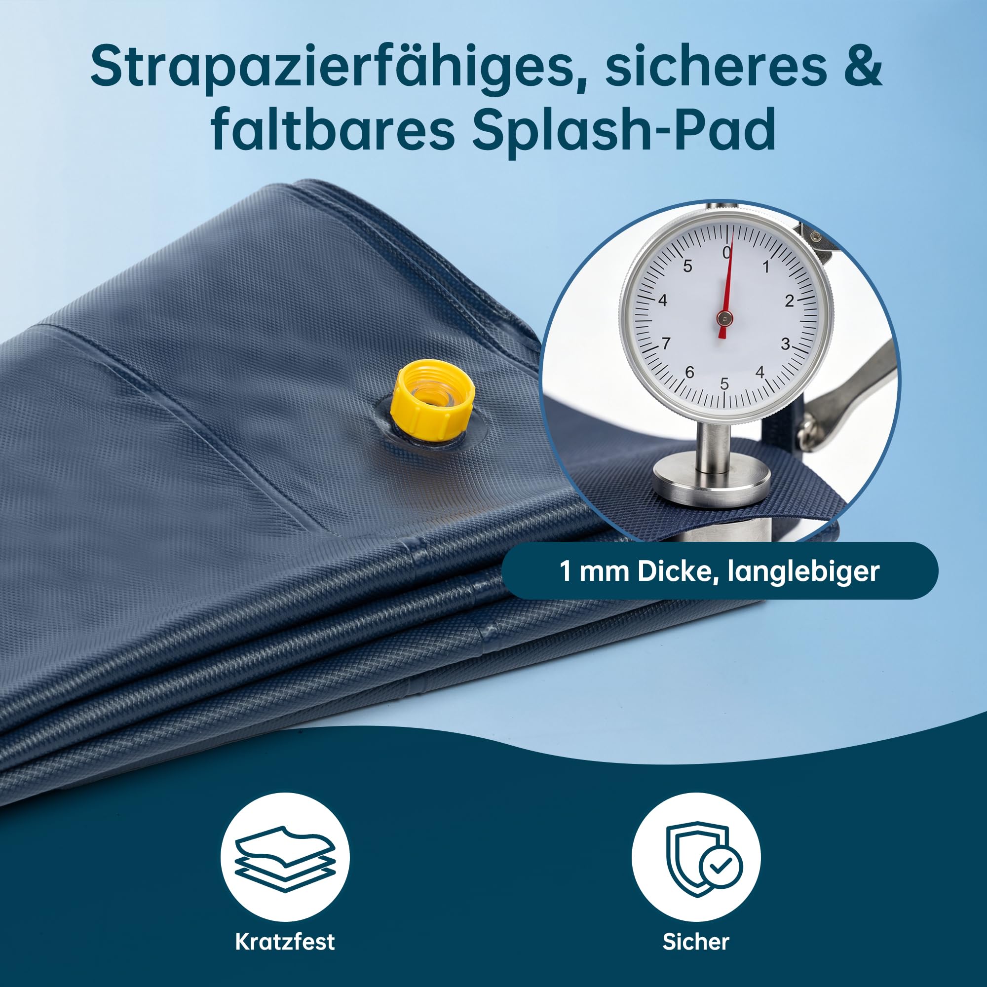 Wasserspielmatte Hundepool Splash Pad, Faltbare PVC Wasserspielmatte mit Anti-Rutsch-Boden, Keine Montage erforderlich, Geeignet für Garten und Outdoor im Sommer（140cm）
