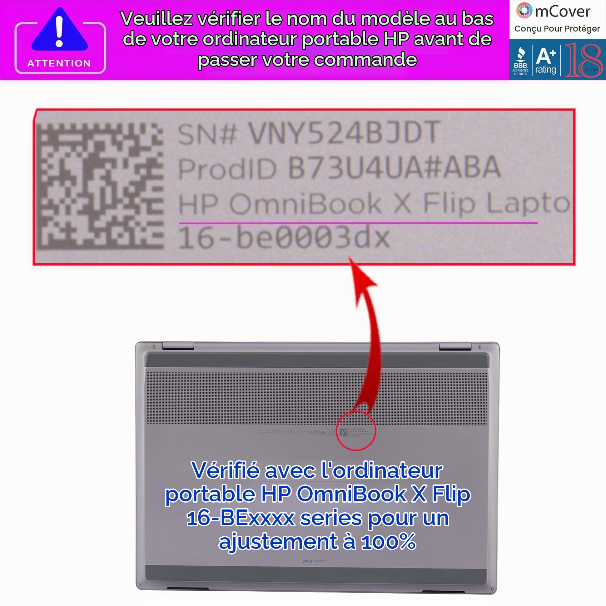 mCover Étui Uniquement Compatible avec HP OmniBook X Flip 16-ASxxxx 16-AUxxxx 16-ARxxxx 16-ARxxxx 16-BExxxx 16-BExxxx 16-CBxxxx 16-CCxxxx 2-en-1 Windows (ne Convient Pas aux Autres modèles HP) - Noir