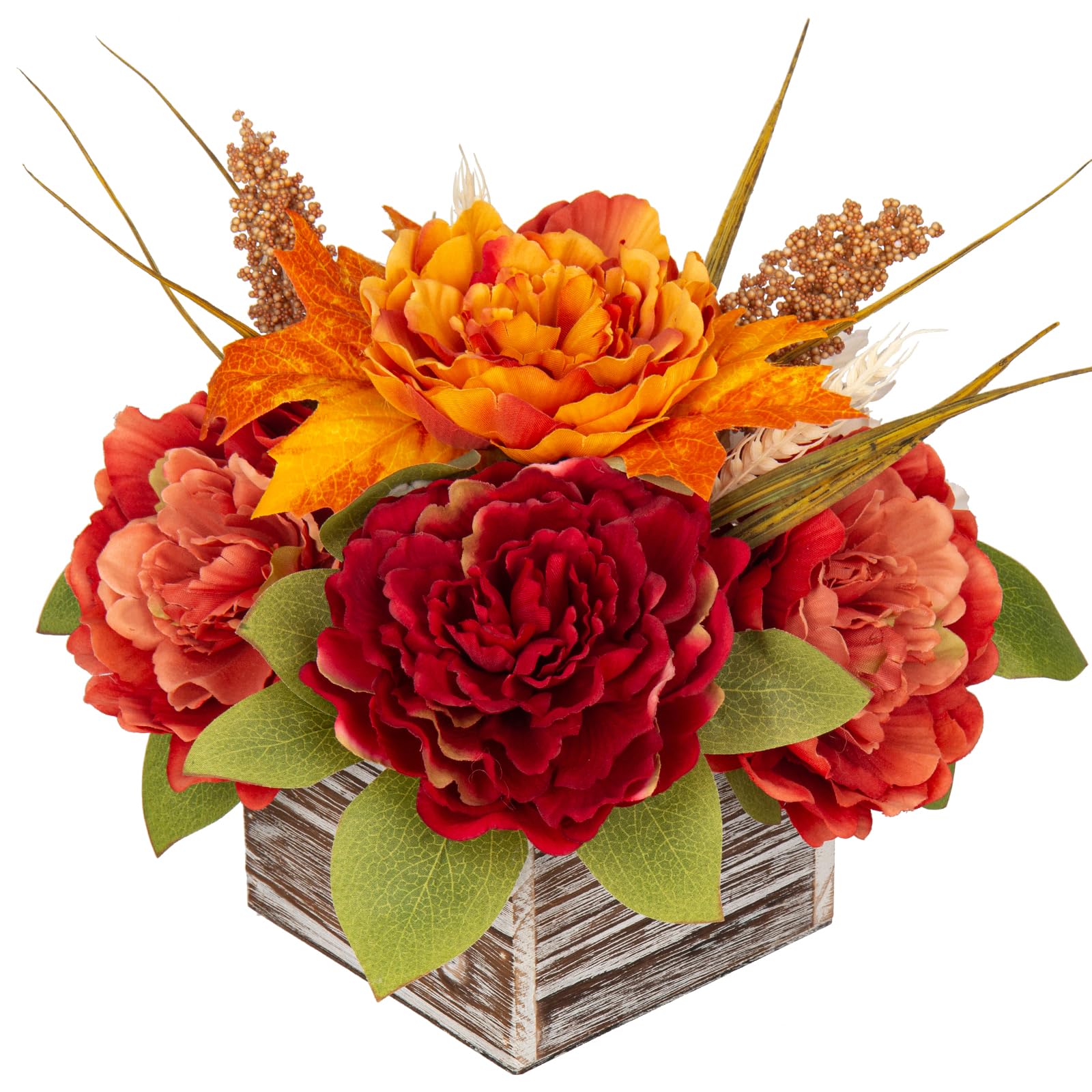 Herbstdeko Mit Pfingstrosen & Kürbissen In Holzvase - Deko Für Halloween & Thanksgiving