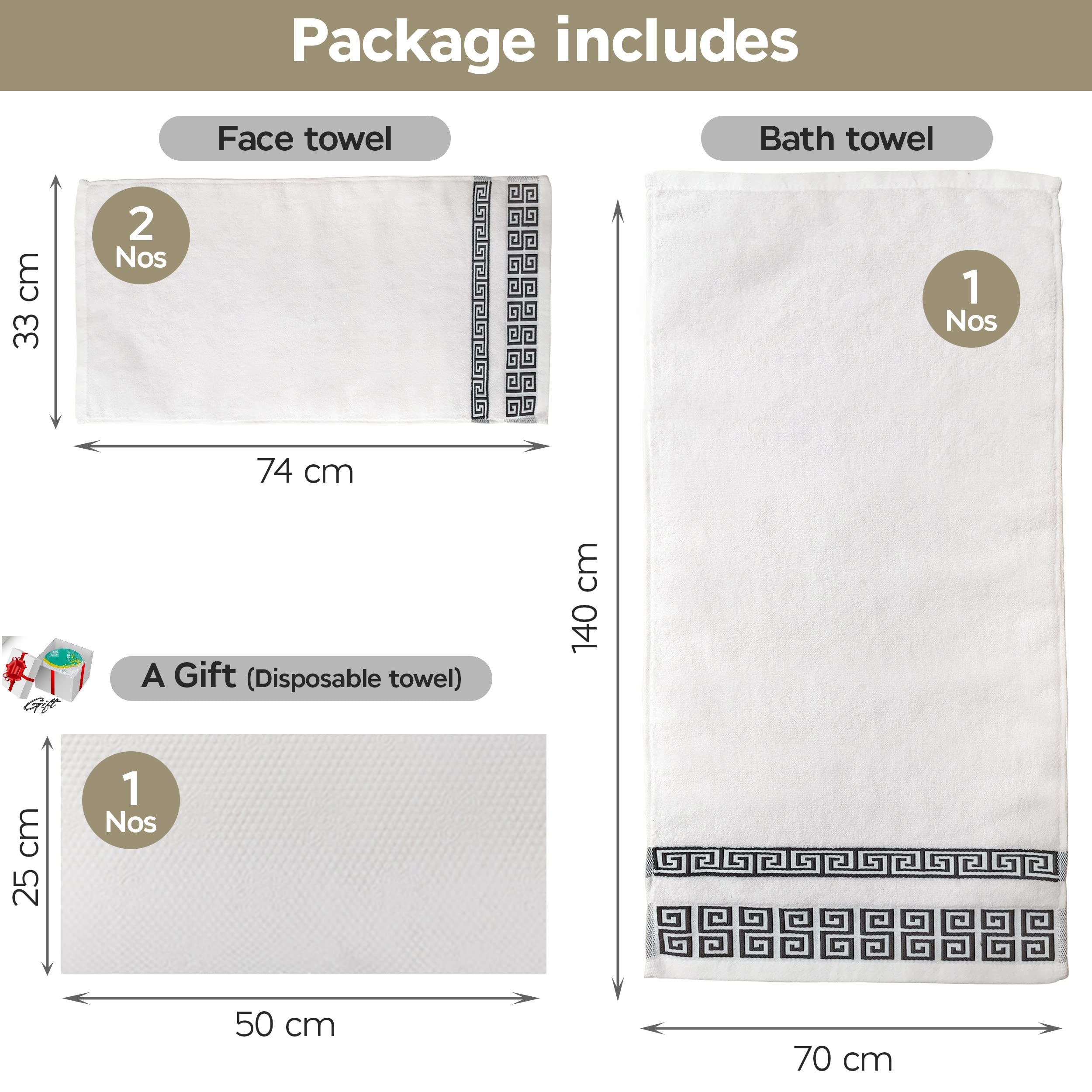 RODA Towel Set, 3 pezzi e 1 regalo Asciugamani bagno 100% cotone, Set bagno completo 1 Telo 2 Asciugamani viso. In regalo un asciugamano monouso gift, Lavette bagno