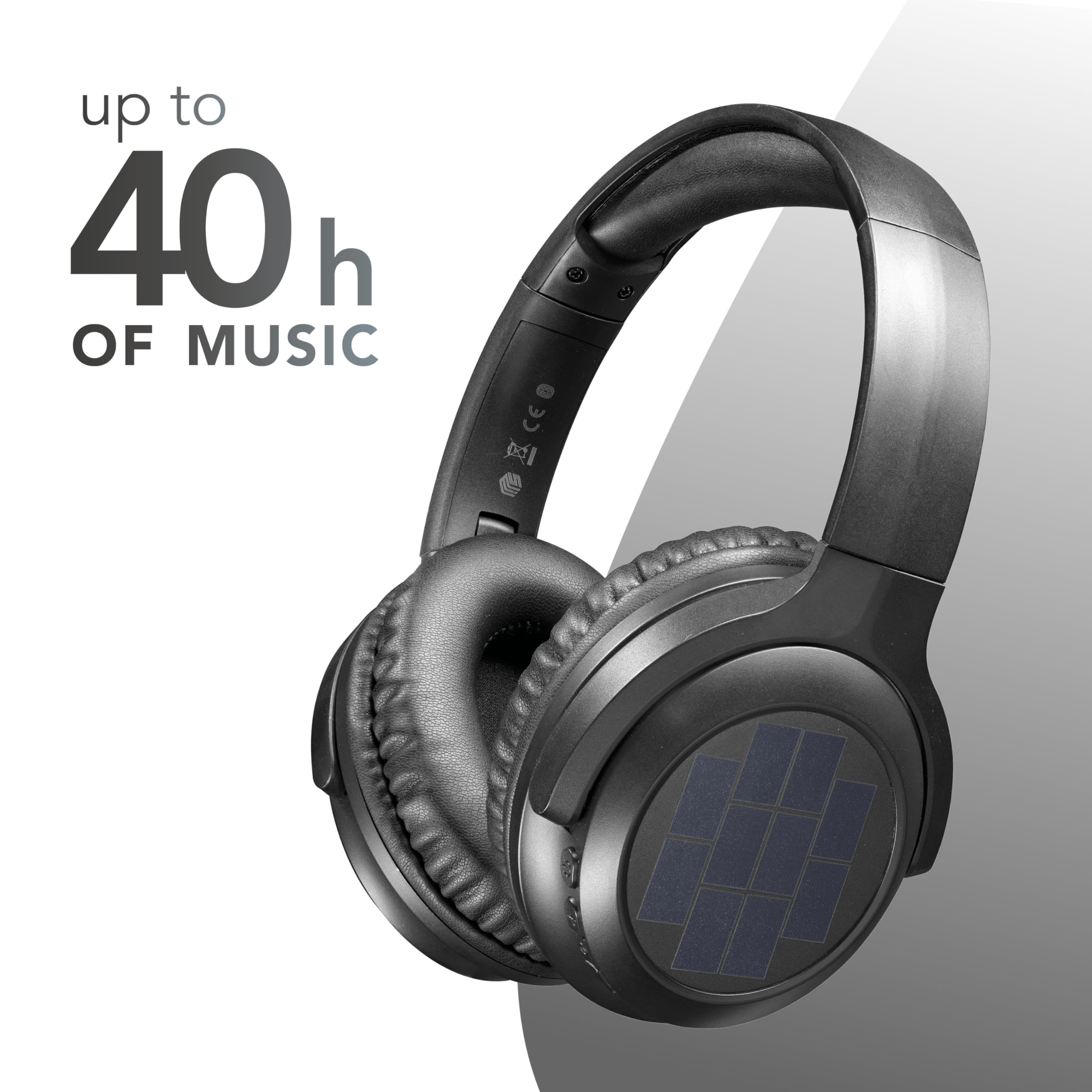 Music Sound - Sunbeat - Auriculares inalámbricos con Paneles solares - Tiempo de Juego 40 Horas - Diadema Suave Ajustable - Modo de Carga Dual: Cable USB-C o Paneles solares - Negro
