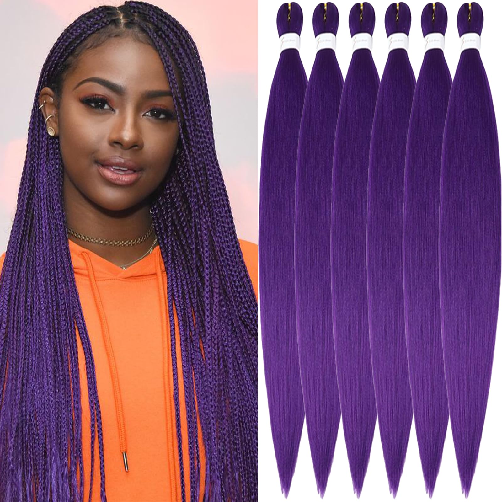 Xusuperb 30 Zoll Lang Pre Stretched Braiding Haare Purple Easy Braids Extensions Lila Kunsthaar zum Einflechten Violett 6 Packungen Weich Vorgestrecktes Flechthaar Yaki Zöpfe Haarverlängerungen(Lila#)