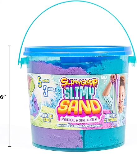 Miniatura 6 de SLIMYSAND - Cubo de 5 libras de arena fina en 3 colores (azul, verde, morado) - Juego de arena de algodón y caramelo con 3 moldes y cubo