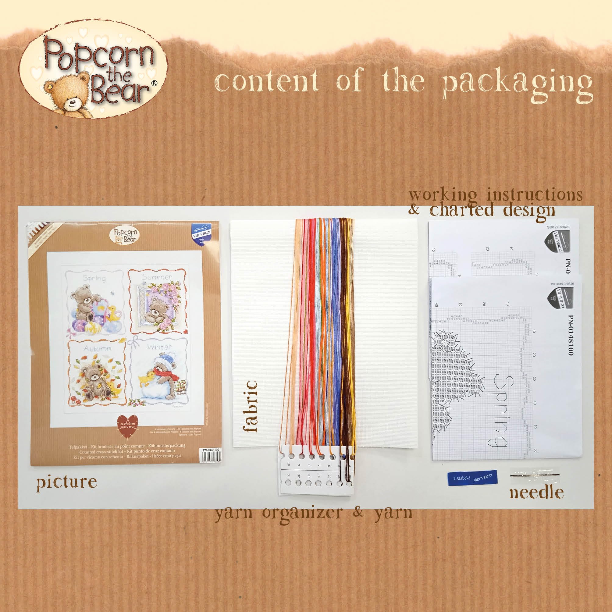 Vervaco Kits De Punto De Cruz Contado Cuadros Decoracion DIY Creativo Kit PALOMITAS LAS 4 ESTACIONES Manualidades Arte De Pared Bordar Kit Principiantes Regalo ca. 27 x 31 cm Cross Stitch Embroidery