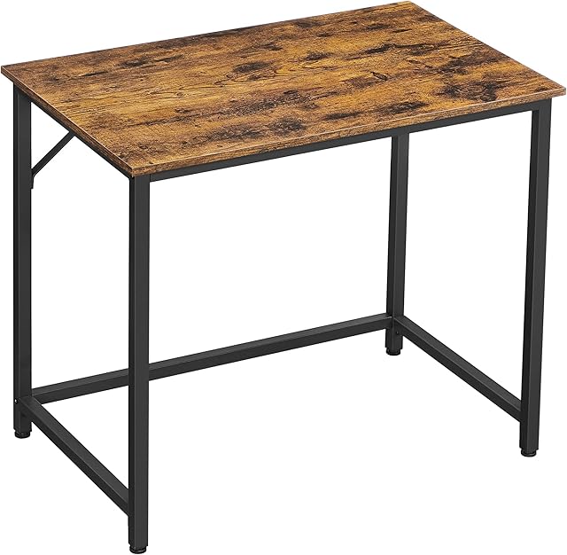VASAGLE Computer Desk, Writing Desk, Small Office Table, 50 x 80 x 75 cm, Study, Home Office, Simple Assembly, Steel, Industrial Design, Rustic Brown and Black LWD038B01