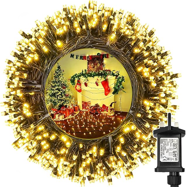 yowin Christmas Lights 30m 200 LED Outdoor Fairy Lights Mains Powered, 8 Modes Plug in Christmas Tree Lights Waterproof String Lights for Xmas Tree Party Bedroom Garden Decorations (Warm White)