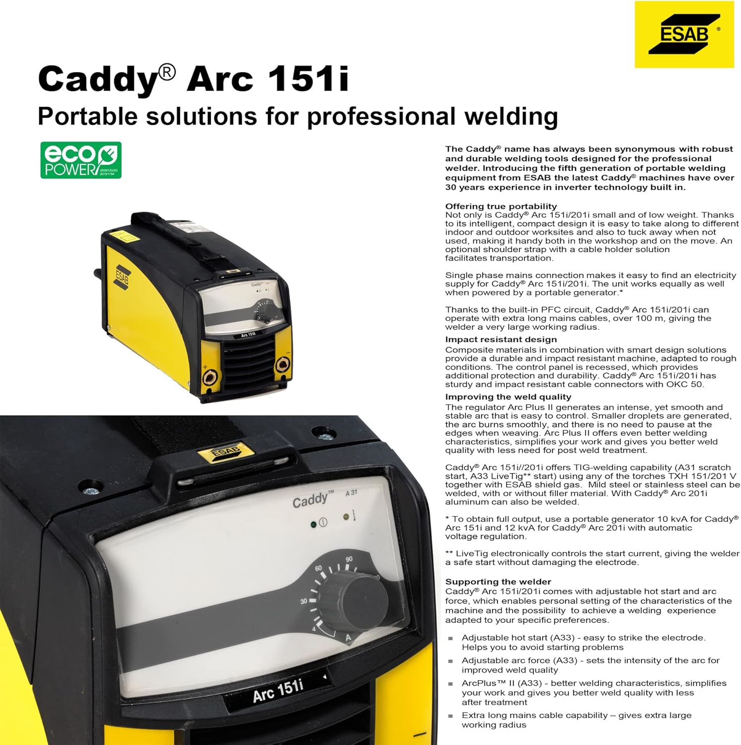 ESAB Caddy Arc 151i with Eco Power logo