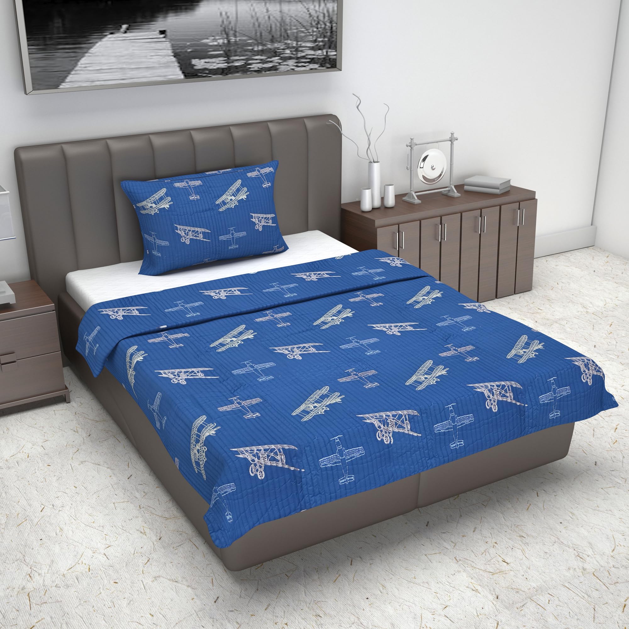Divine Casa Microfiber Comforter - Navy Blue & White -31 Divine Casa Microfiber Comforter - Navy Blue & White -31