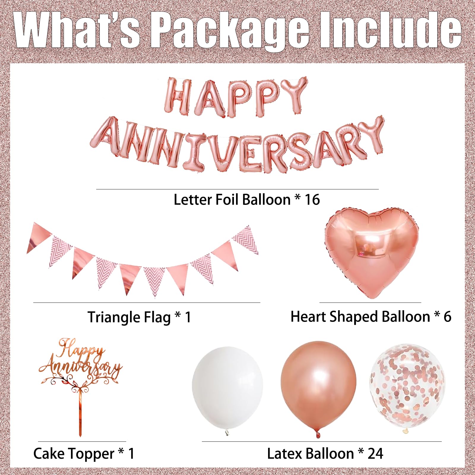 Happy Anniversary Decorations, 48Pcs Rose Gold Romantic Wedding Decoration Set including Heart Foil Balloon - Image 2