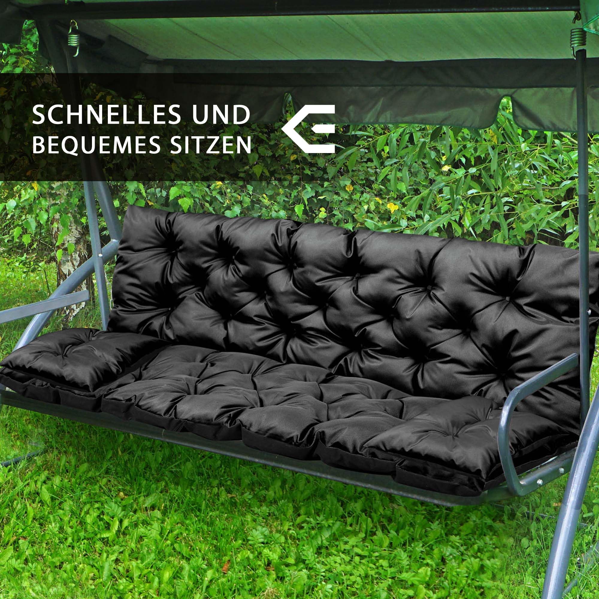 Set di cuscini EDANTI per panca altalena da giardino, cuscini per mobili da giardino, cuscino per panca impermeabile + 2X cuscini più piccoli (Beige, 150x60x50 cm)