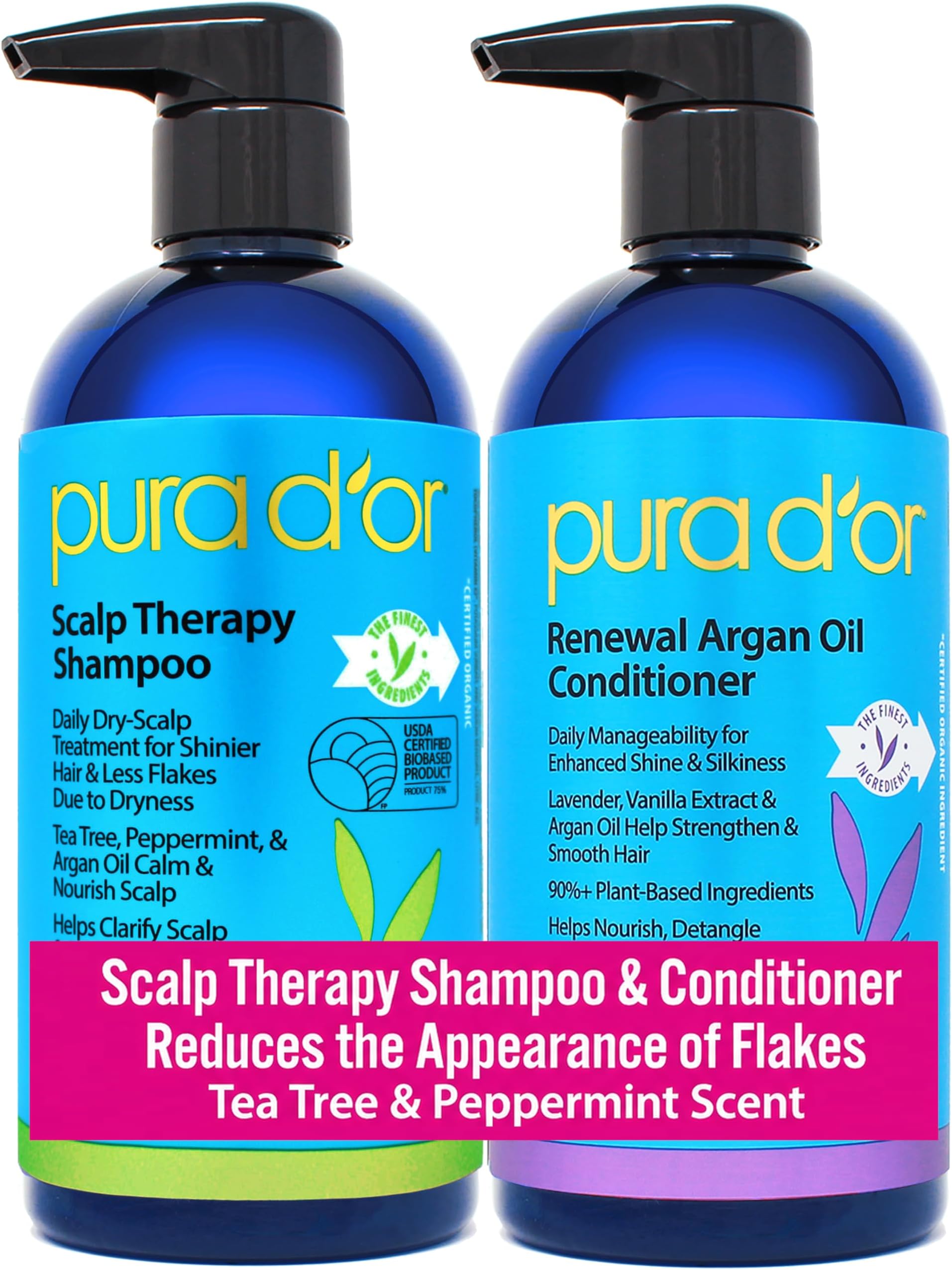 Scalp Therapy Shampoo & Conditioner Set (16oz x 2) Dry, Itchy Scalp-Hydrates & Nourishes Hair w/Tea Tree, Peppermint, Argan Oil & Biotin, All Hair Type, 3 in 1, Men Women (Packaging Varies)