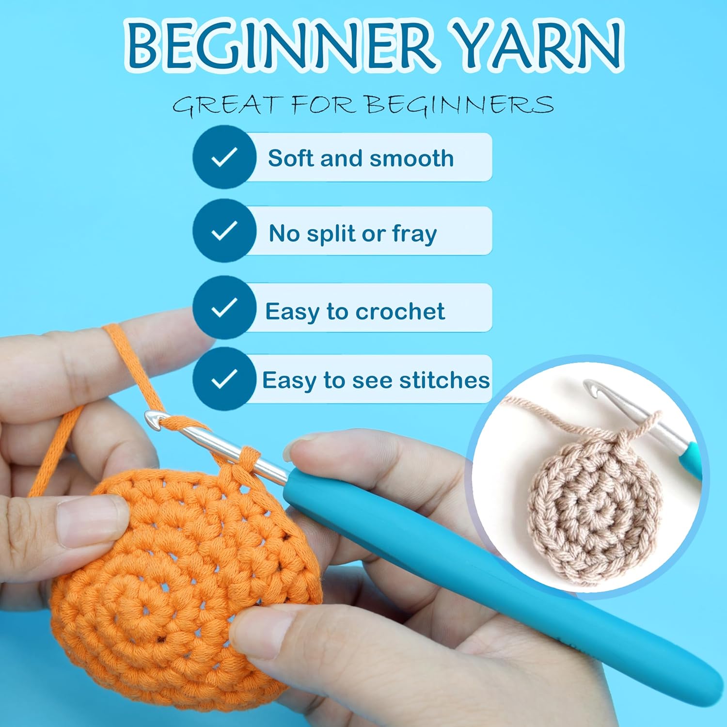 15 Pack Multi Mix Cotton Crochet Yarn - Beginner Friendly with Easy-to-See Stitches - Blue, Green, Pink, Red, Yellow, Orange