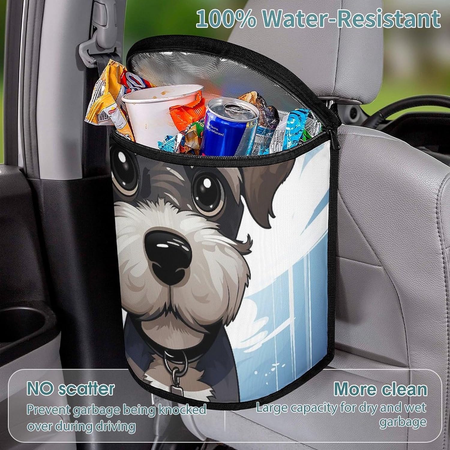 Hanging Car Trash Bag Adorable Schnauzer Printed Car Garbage Storage Bag Leakproof Car Trash Can Portable Garbage Storage Bags