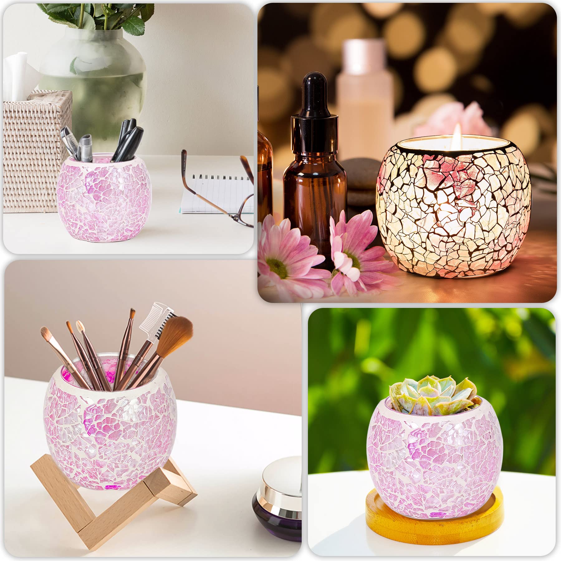 Larcenciel Teelichthalter Rosa, Mosaik Kerzenständer Glas Kerzenhalter für Tischdeko und Hausdekoration, Handgemachte Teelichtgläser Windlichter für Hochzeiten, Partys, Geburtstage, Weihnachten