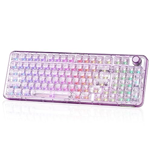 YUNZII X98 Clavier Mécanique sans Fil, Clavier Gaming QMK/Via, Trimode BT5.0/2,4 Ghz/USB-C, Switch Pré-lubrifiés Rétroéclairé RGB pour Win/Mac (Violet, Snow Switch) - Violet - Snow Switch