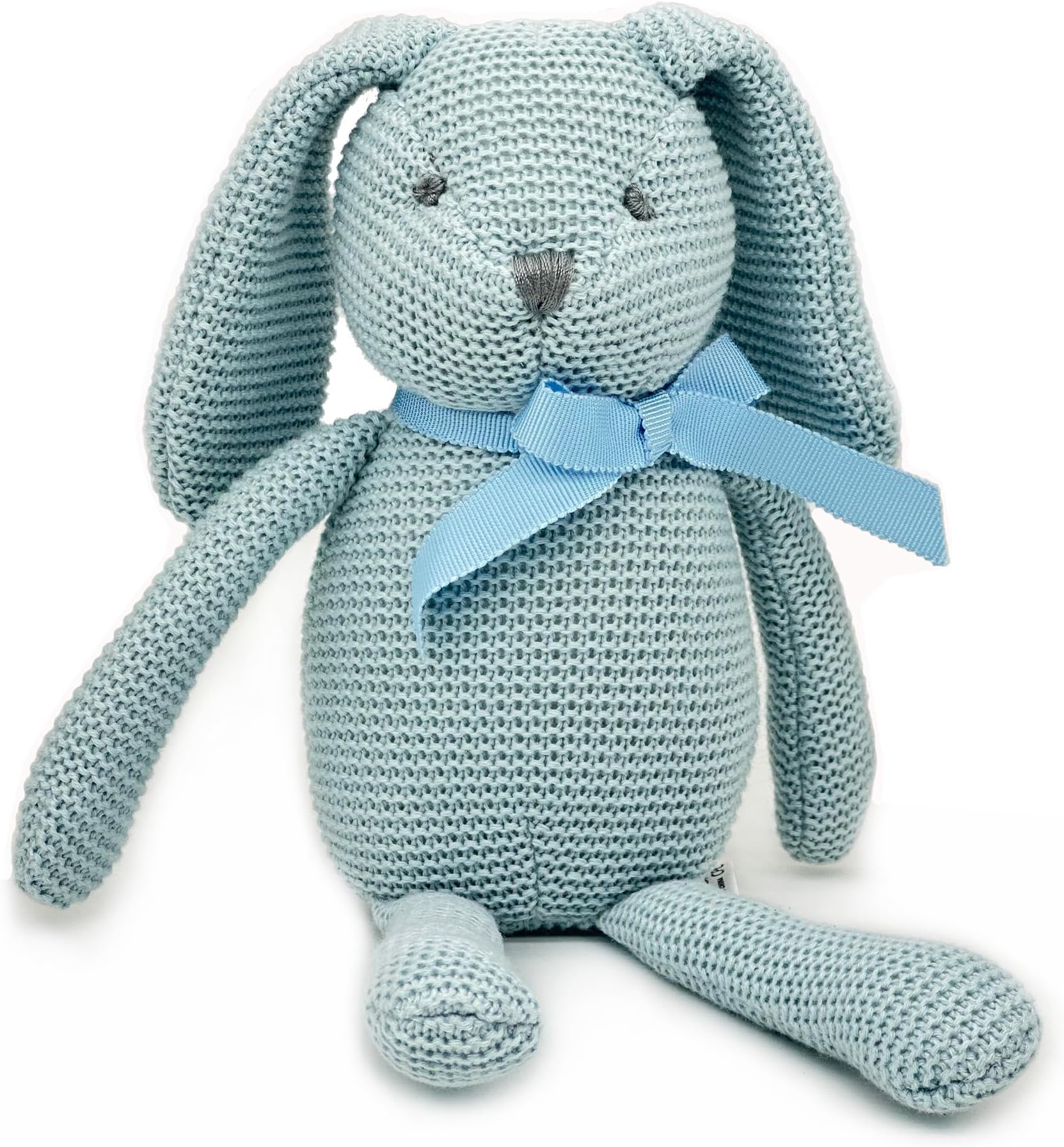 FLUFFYFUN 100% Organic Cotton Blue Bunny Rabbit Plush, 7.1" Baby Stuffed Animal for Newborn