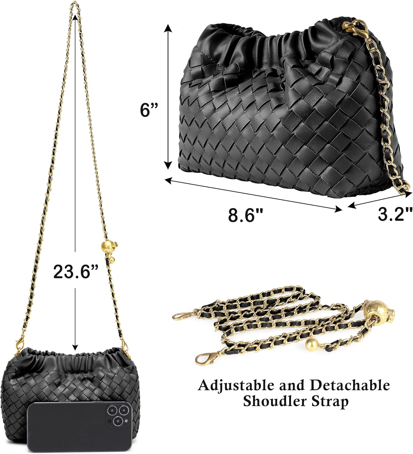 Joryin Woven Women's Crossbody Bag & Evening Purse, Trendy Dumpling Clutch & Hobo Cloud Shoulder Bag Trendy Dumpling Clutch - Image 5