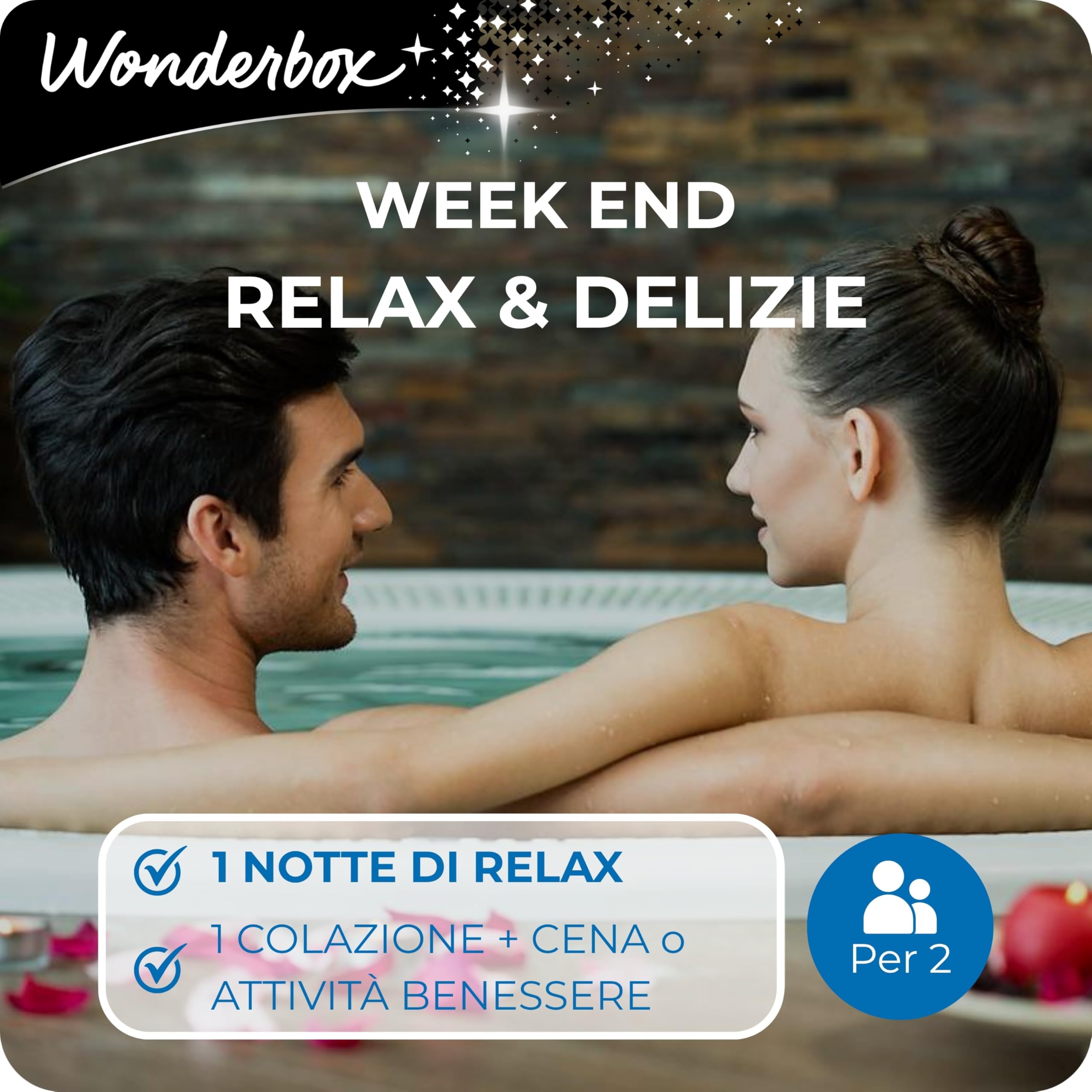 Wonderbox - Cofanetto Regalo - Week End Relax & Delizie - 1 notte + 1 attività benessere + colazione - Per 2 persone - Hotel 4* e 3*, hotel benessere, masserie, agriturismi... | 1 notte + 1 attività benessere + colazione - Più di 1300 soggiorni - Hotel 4*