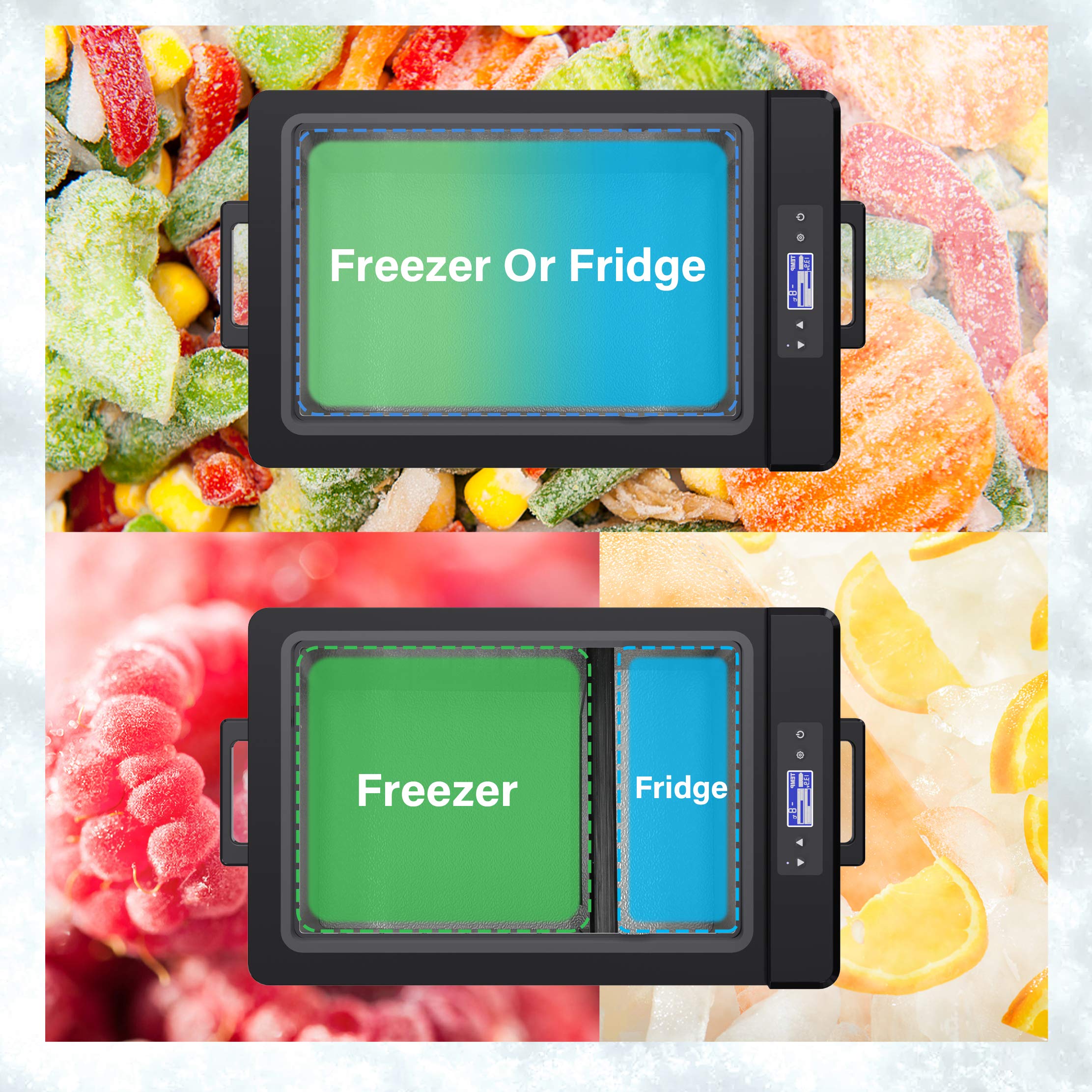 Dual Zone Portable Refrigerator Freezer, 53 Quart Car Fridge Cooler