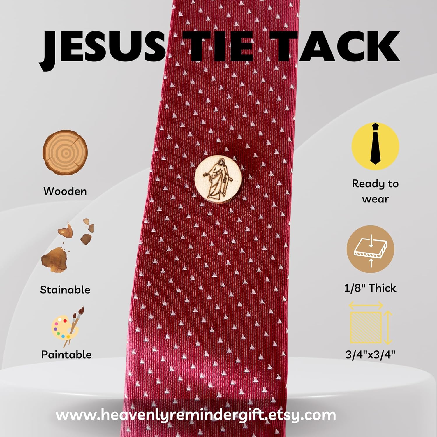 Jesus Christ Tie Tack Pin for Men Boys | Christian Baptism Gift Religious Suit Accessory | Christus Lapel Pin for Church Missionary Easter Gift Fathers Son