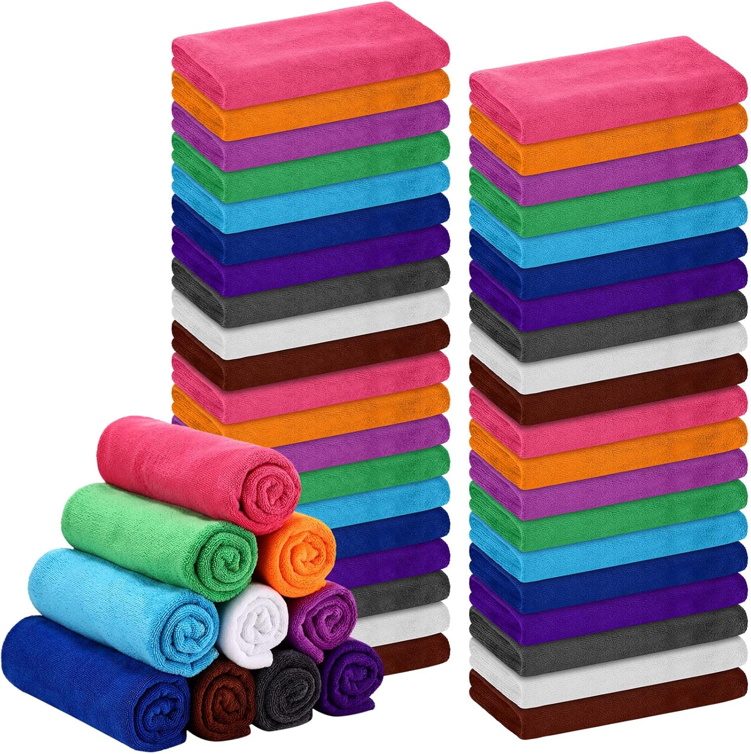 Kinlop 50 Pieces 30 x 14 Inch Large Bleach Proof Microfiber Salon Hair Towels Bulk Bleach Resistant Absorbent Hair Drying Stylist Towel for Hand Salon Spa Home Gym Yoga Bath Estheticians, 10 Colors