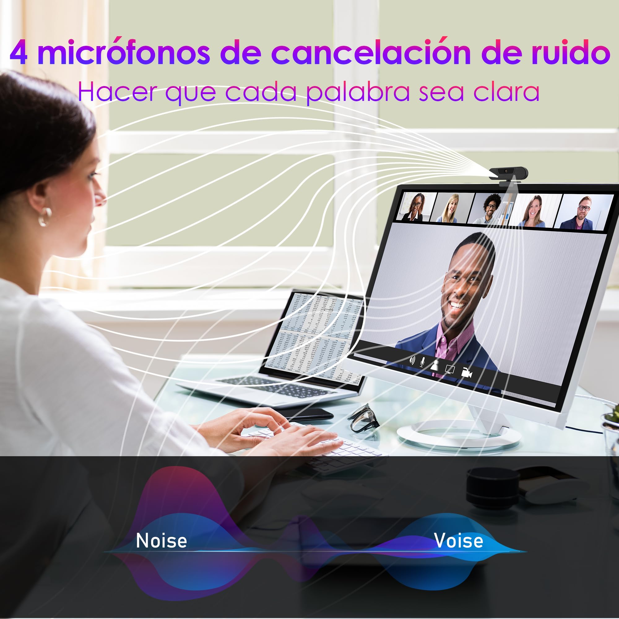 W8GS Webcam 4K Full HD Webcam con Microfono para PC, Protección de la Privacidad, trípode, Autofocus, Plug&Play, Corrección de Iluminación para Mac/Laptop/Skype/Zoom/FaceTime/Gaming