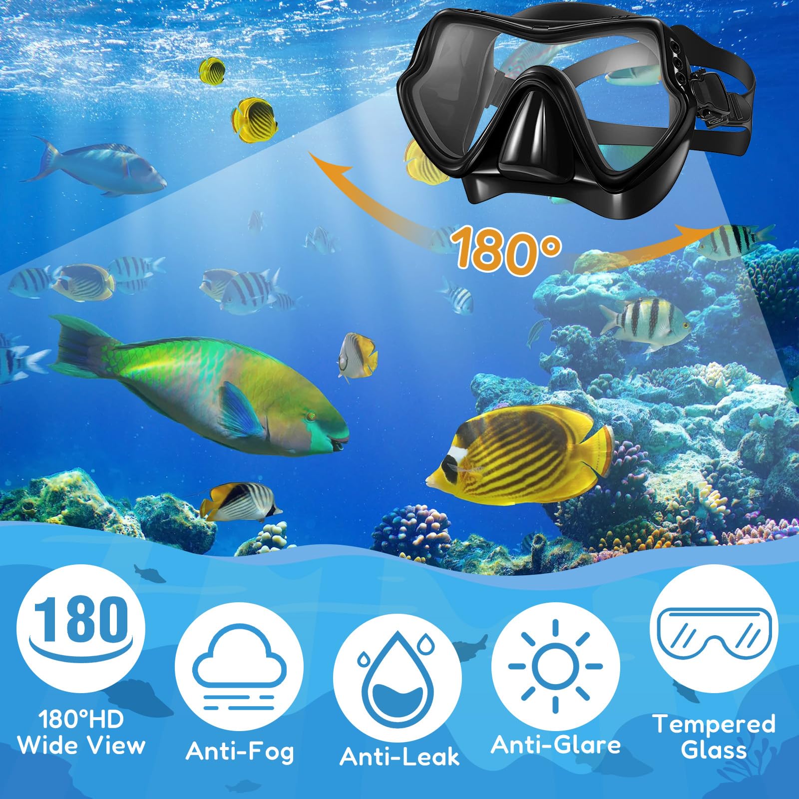 Zestaw do snorkelingu z fajką i okularami do nurkowania, 3 kolory