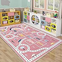 Vista 1 de Alfombra de juego para niños, alfombra de automóvil de Hopscotch de 5 x 8 pies, extra grande para dormitorio de niñas, aula, aprendizaje educativo