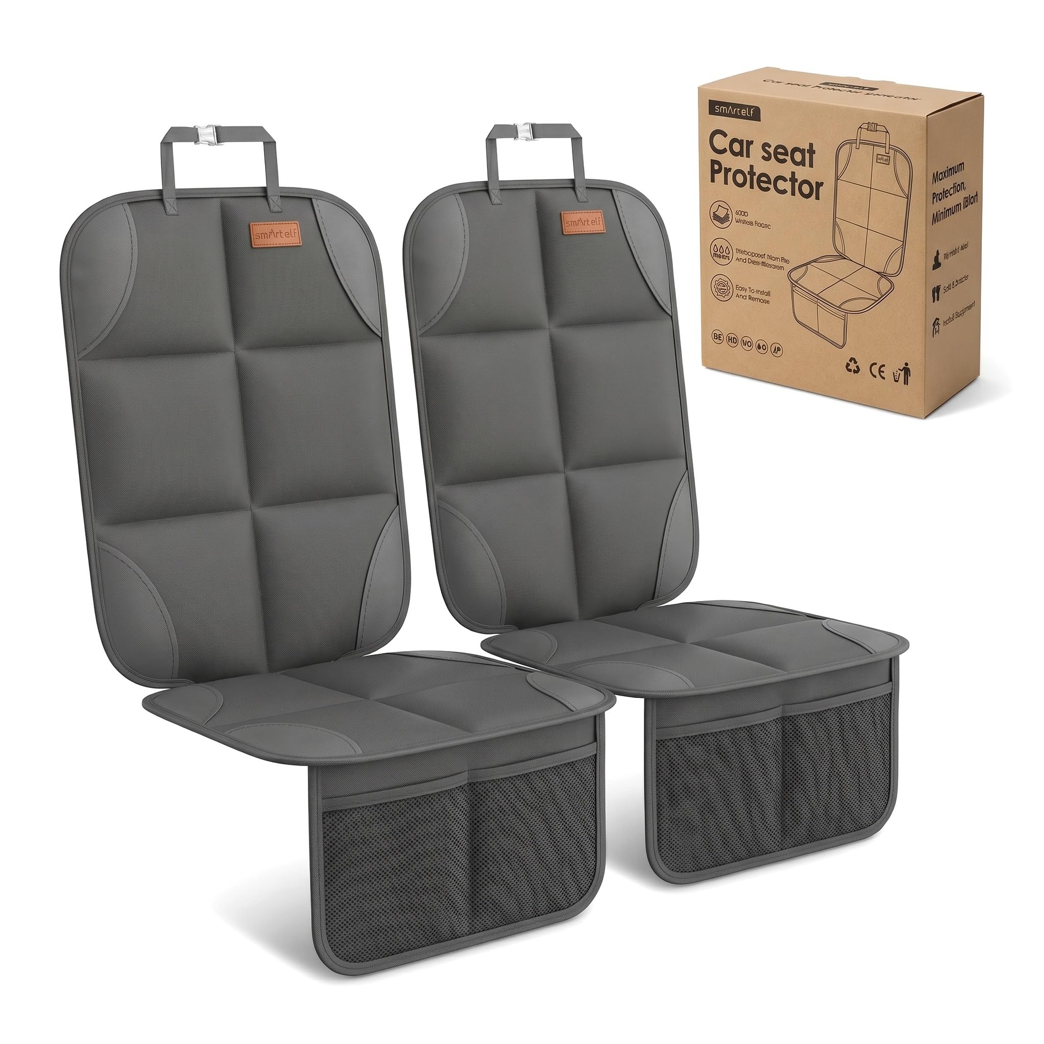 SMART ELF 2 Pack in Gift Box Car Seat Protector (Dark Gray)
