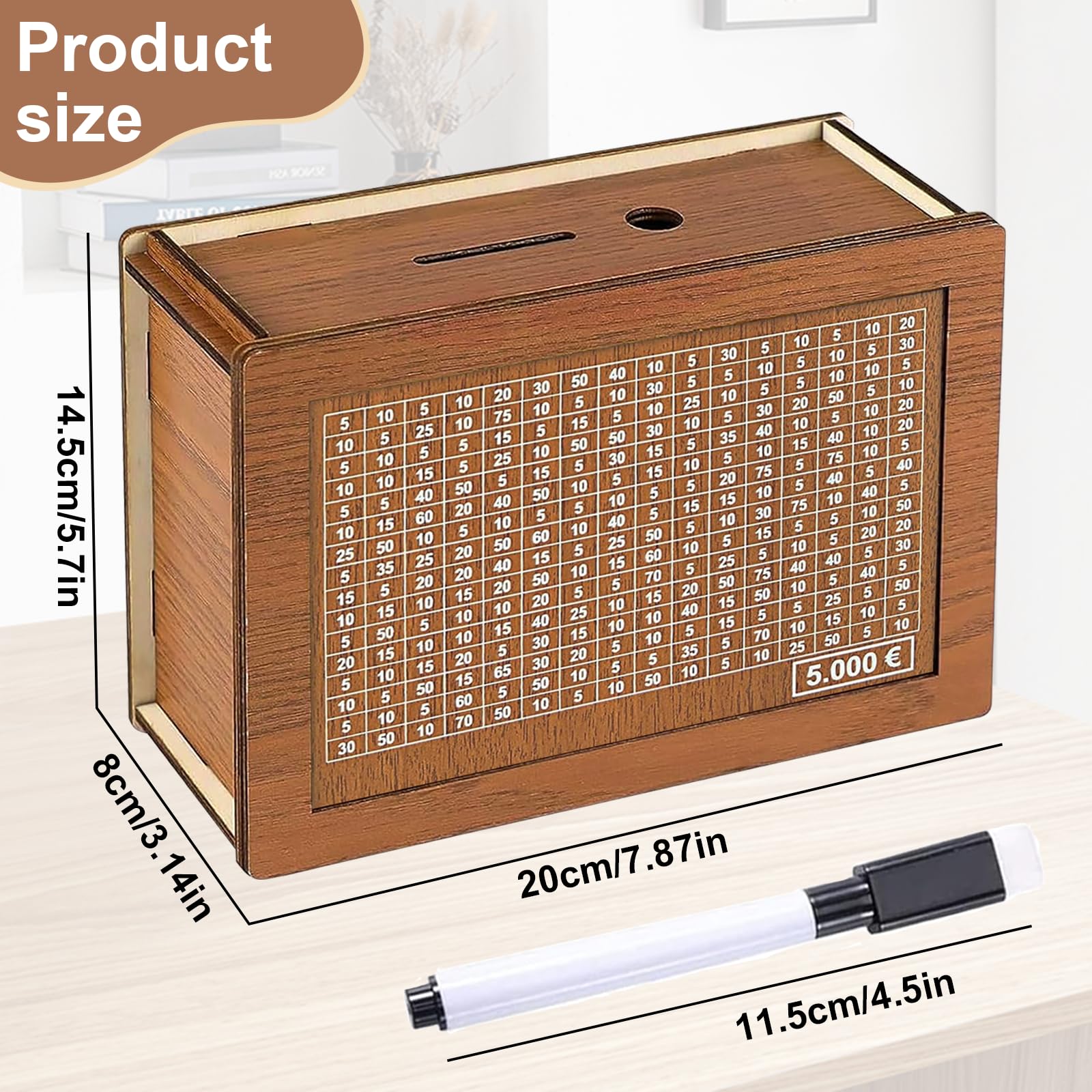 Boîte d'épargne avec Marqueur et Compteur Objectif - Tirelire à Cocher avec Chiffres pour Aider Les Enfants à Commencer à Economiser (5000€) - 3