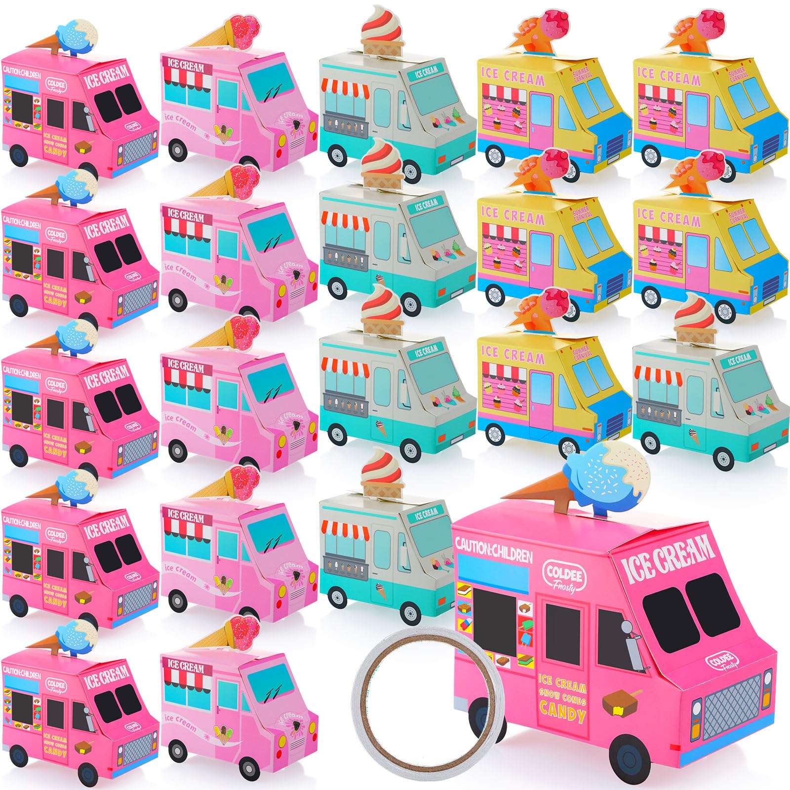 Tenare 20 Pieces Ice Cream Centerpieces for Tables Truck Shape Favor Boxes Ice Cream Treat Snack Boxes Container Summer Baby Shower Birthday Party Table Centerpieces