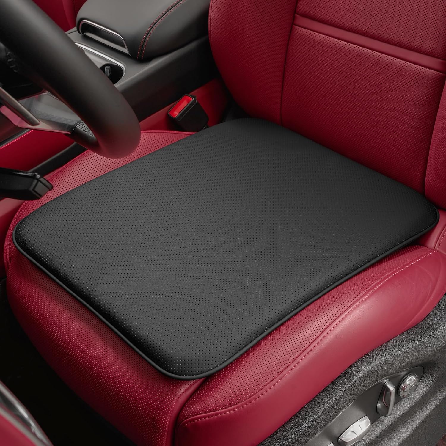 Car Seat Cushion – Breathable Nappa-Style Microfiber Leather & Premium Memory Foam, Non-Slip Seat Pad for Car/SUV/Truck/Office Chair,Lower Back & Hip Support (Black)