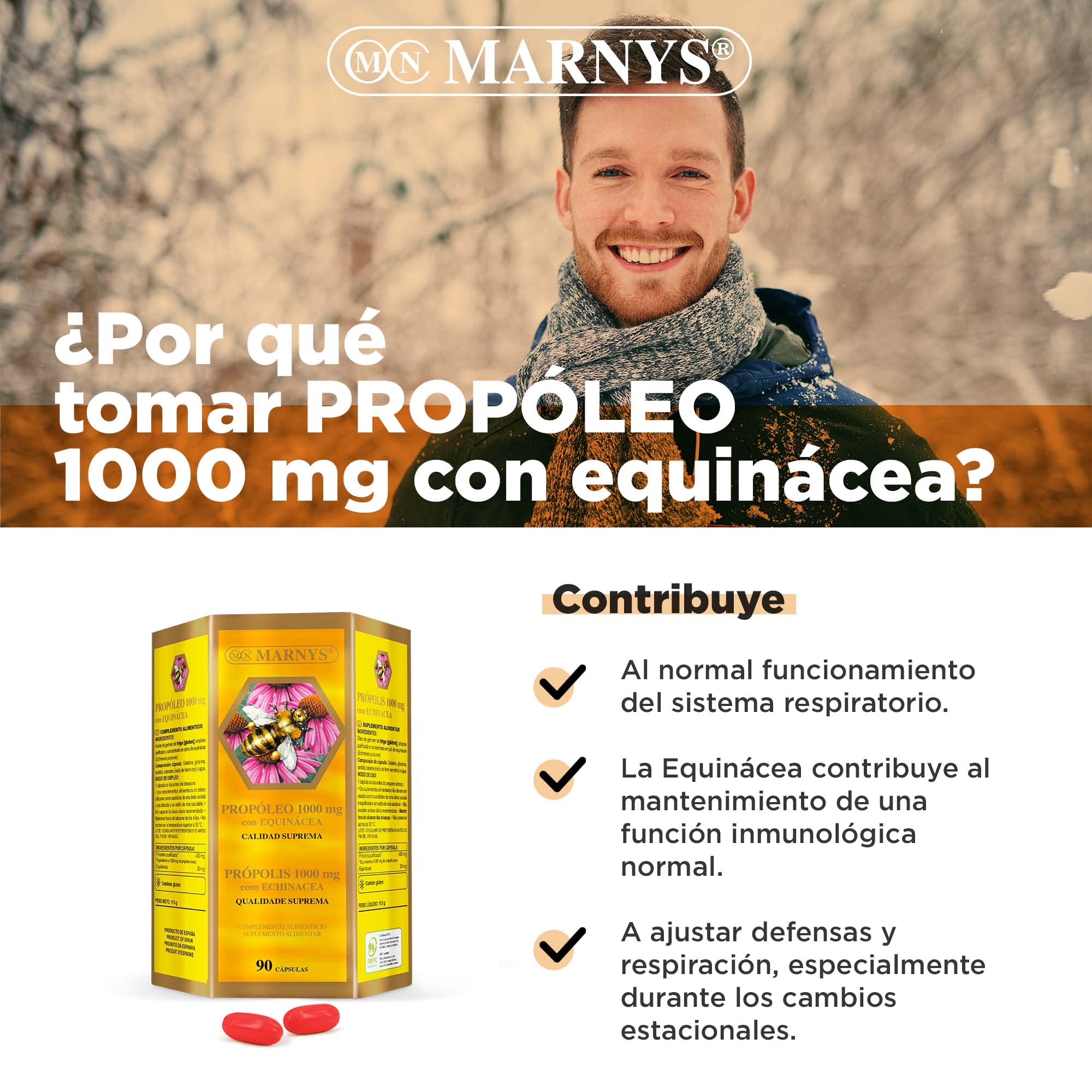 Marnys Propóleo 1000 Mg Con Equinácea Y Aceite De Germen De Trigo 90 Cápsulas, color Esencial