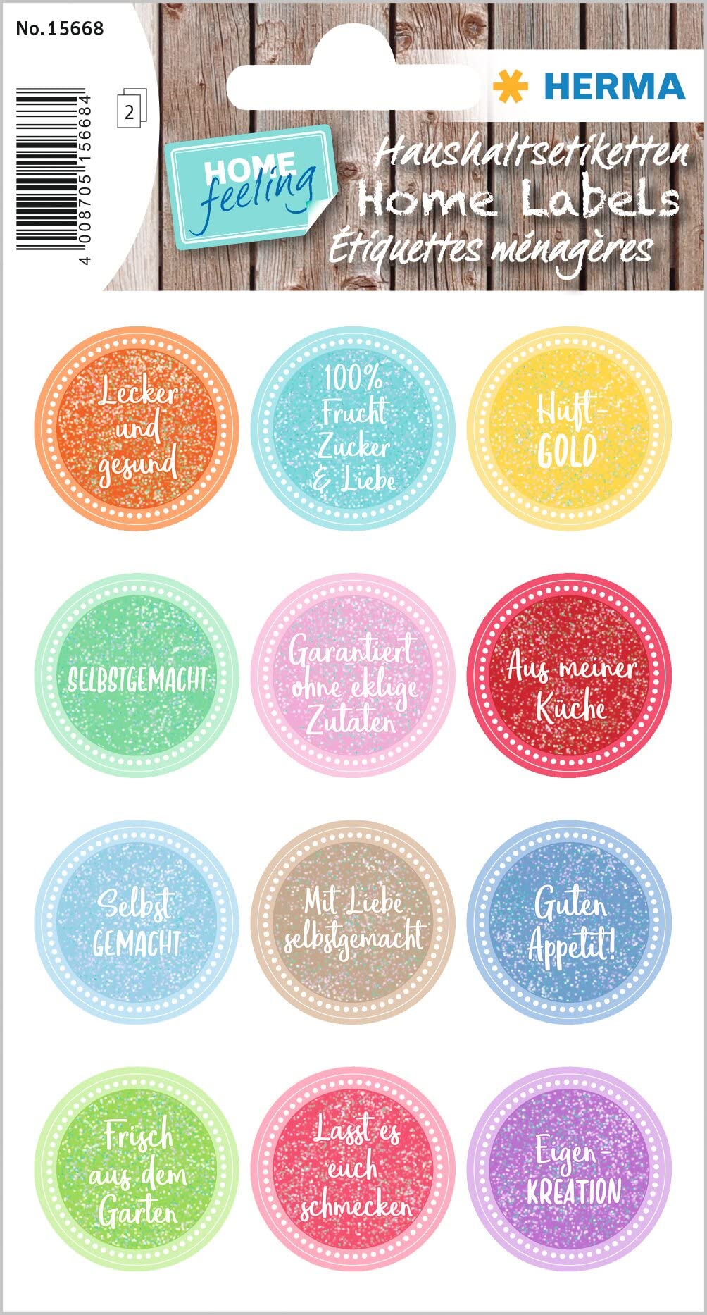 HERMA 15668 Gift Stickers for Adults, Hip Gold (24 Stickers, Paper, Glitter) Self-Adhesive, Permanent Adhesive Motif Labels for Birthday, Christmas and Decoration, Colourful
