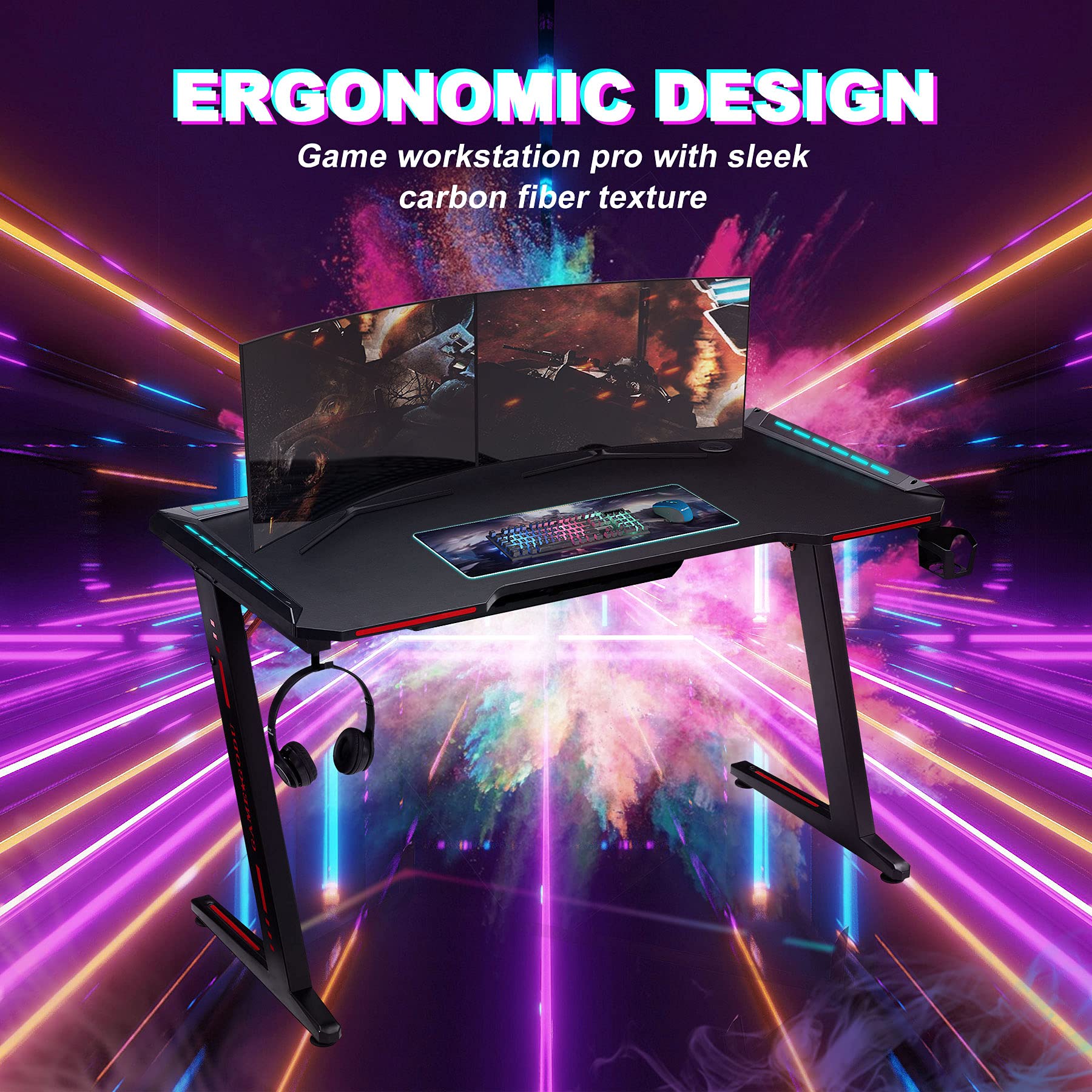 Tribesigns ZShaped Gaming Desk, Large Gaming Table PC Computer, Desk