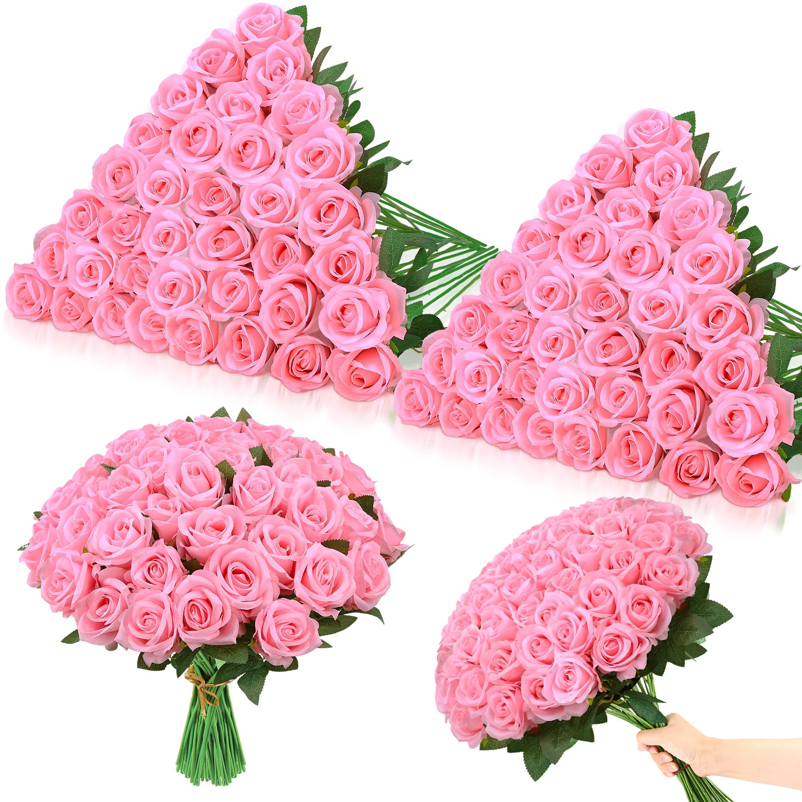 Ovveroche 80 Pcs Roses Artificial Flowers, Silk Pink Artificial Flowers Petals Long Stem Roses for Wedding Bouquet Home Party Decor
